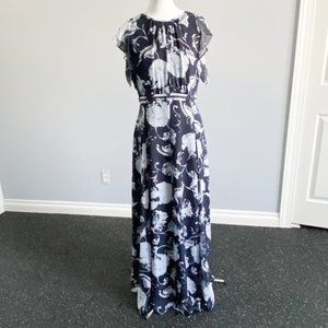 Tommy Hilfiger Navy Powder Blue Flowy Floral Maxi Dress